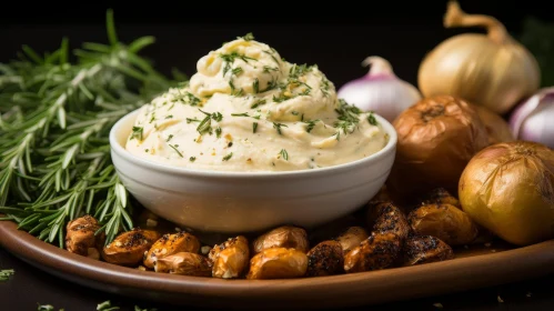 Delicious Garlic Mashed Potatoes on Wooden Plate