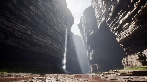 Enchanting Canyon Waterfall Digital Rendering