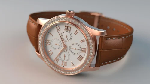 Luxurious 3D Wristwatch Rendering with Diamonds