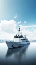 Modern Warship in Calm Sea