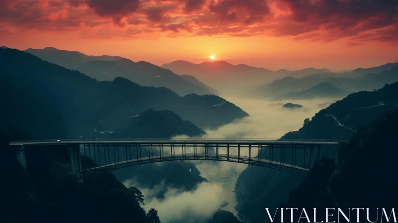 AI ART Mountain Bridge at Sunset - Scenic Beauty Captured