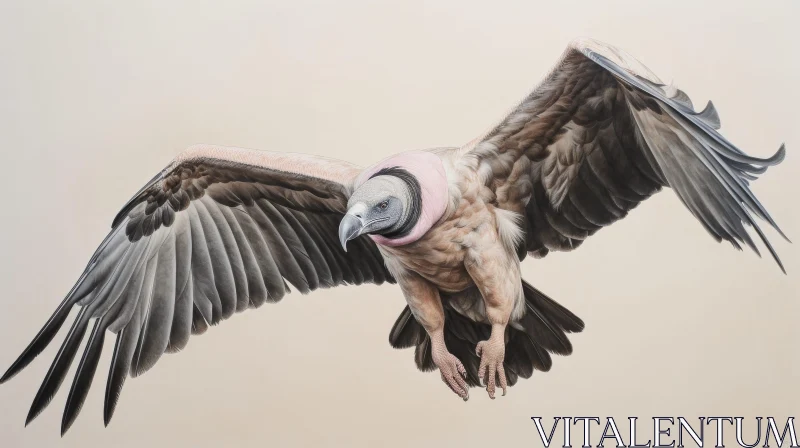 Realistic Painting of Lappet-Faced Vulture in Flight AI Image