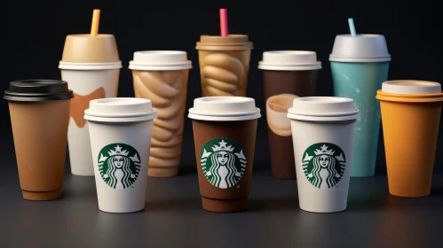 Starbucks Coffee Cups Collection on Dark Background