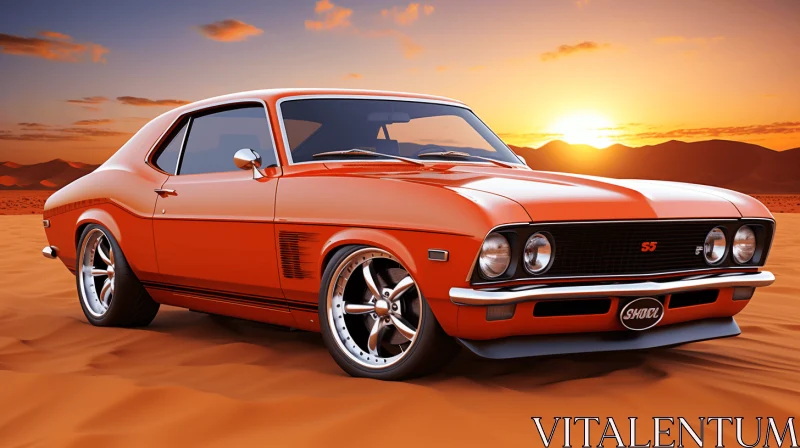 Captivating Classic Orange Car in the Australian Desert AI Image