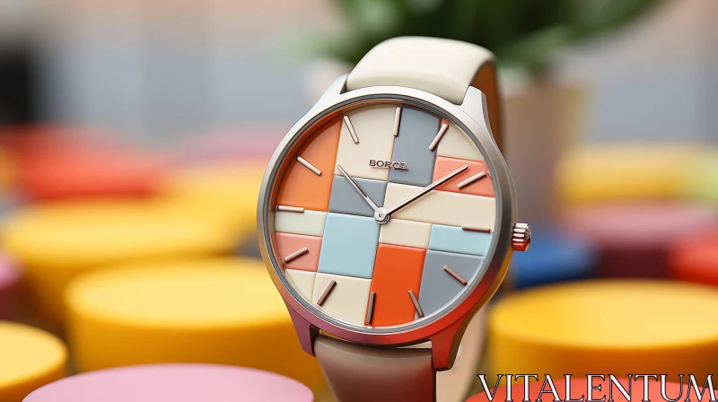 Colorful Pixelated Wristwatch Close-up AI Image