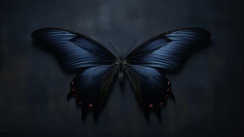 Dark Blue Butterfly with Red Accents - Stunning Image