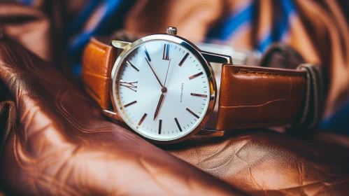 Elegant Classic Wristwatch on Brown Leather - Stylish Timepiece
