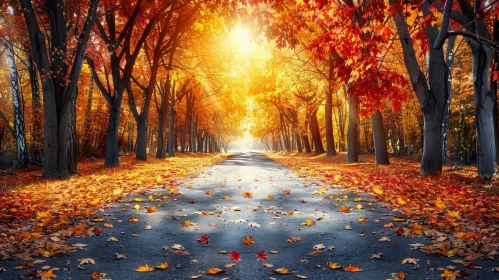 Enchanting Autumn Forest Road Scene