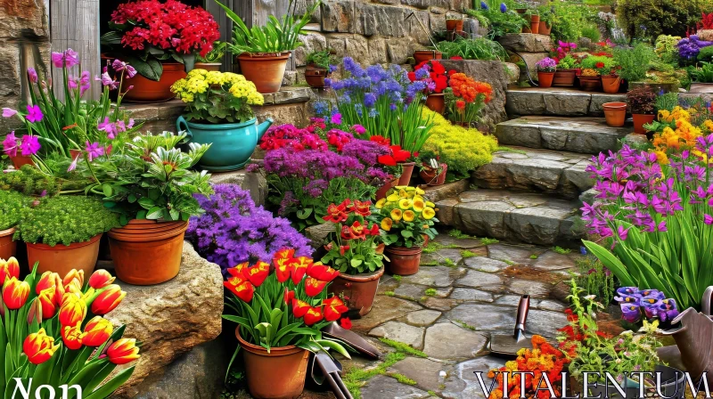 AI ART Enchanting Garden Staircase with Colorful Flowers