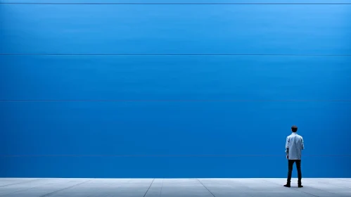 Man Standing in Front of Impressive Blue Wall