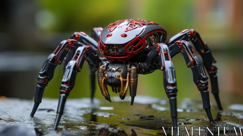 Steampunk Spider 3D Rendering - Metal Arachnid on Stone Surface AI Image
