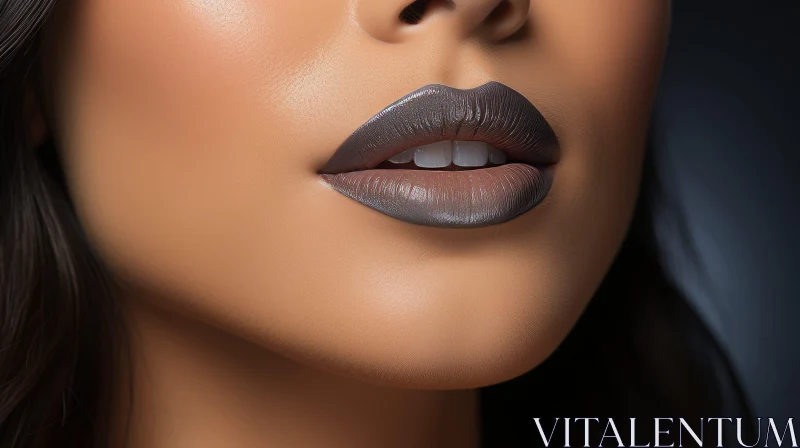 Woman's Lips Close-Up with Dark Brown Lipstick AI Image