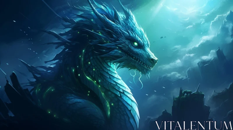 Blue Dragon Digital Painting - Fantasy Artwork AI Image
