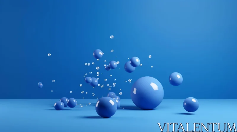 AI ART Blue Glossy Spheres 3D Rendering - Minimalist Style Background