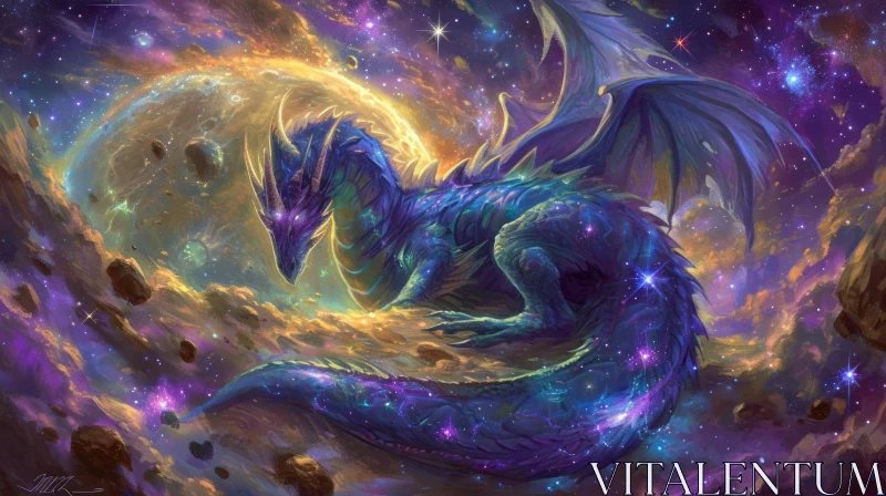 Enchanted Dragon under Moonlight | Digital Fantasy Artwork AI Image