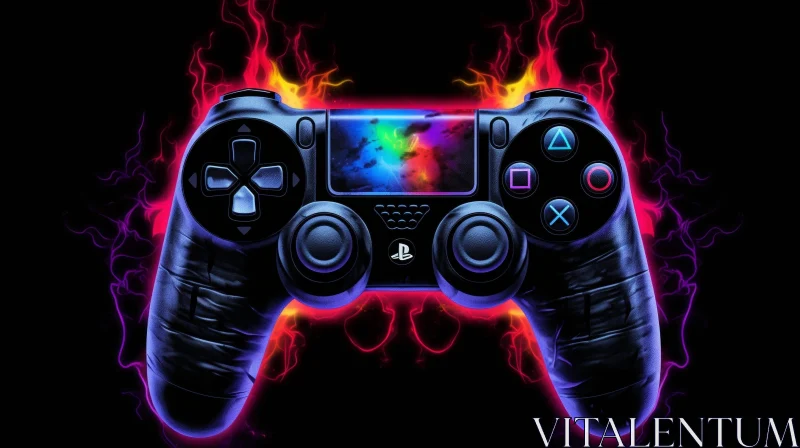 AI ART Glowing PlayStation Controller with Stylized Flames