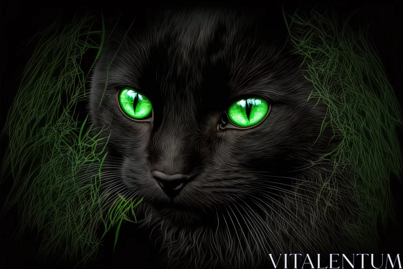 Mesmerizing Black Cat with Green Eyes - Fantasy Illustration AI Image