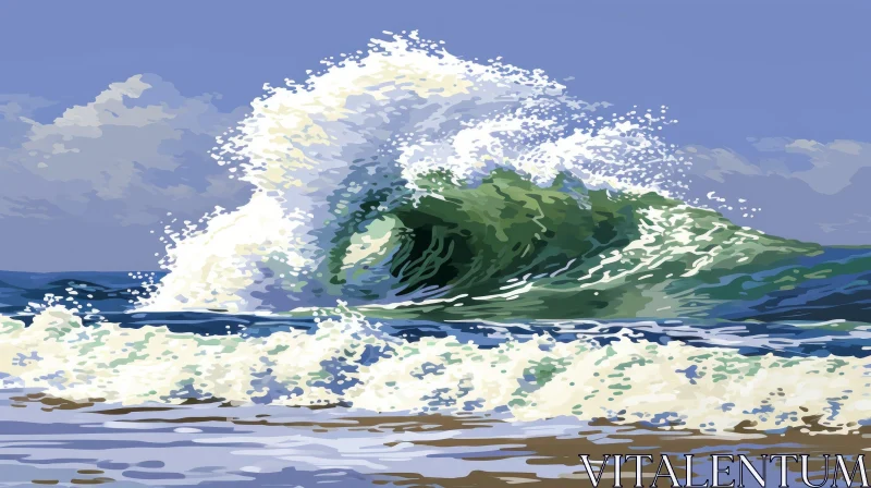 Powerful Wave Painting: Realistic Ocean Artwork AI Image