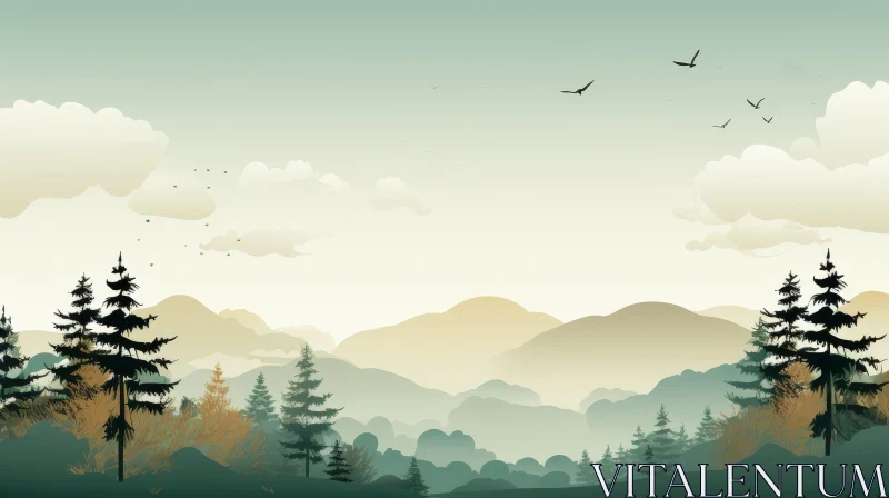 Serene Mountain Landscape Illustration AI Image