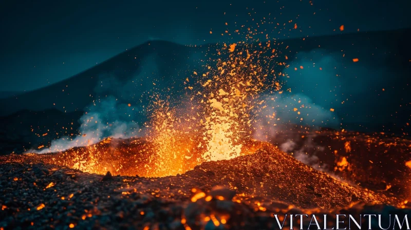 Volcanic Eruption at Night - Stunning Image AI Image
