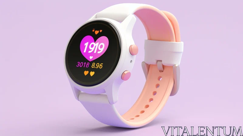 AI ART White and Pink Smartwatch with Heart Rate Monitor on Purple Background