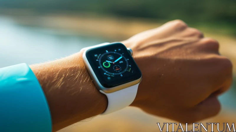 White Apple Watch with Nature Background | 10:08 Display AI Image