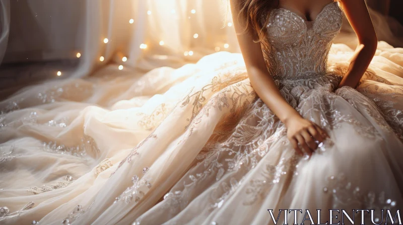 Elegant Woman in White Wedding Dress on Bed AI Image