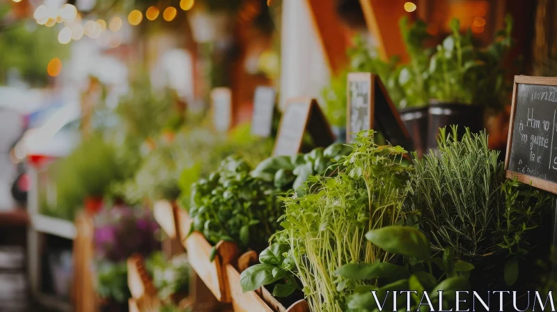 AI ART Fresh Herb Market Display - Green Basil and Rosemary