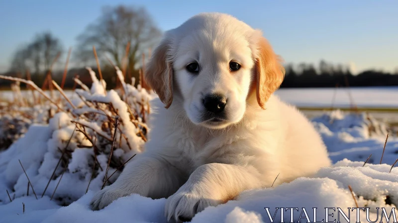 Golden Retriever Puppy in Snow | Adorable Nature Scene AI Image