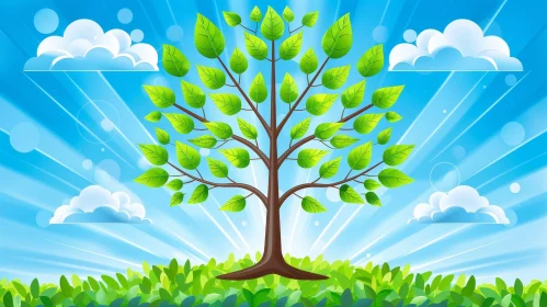 Green Tree Illustration Against Blue Sky
