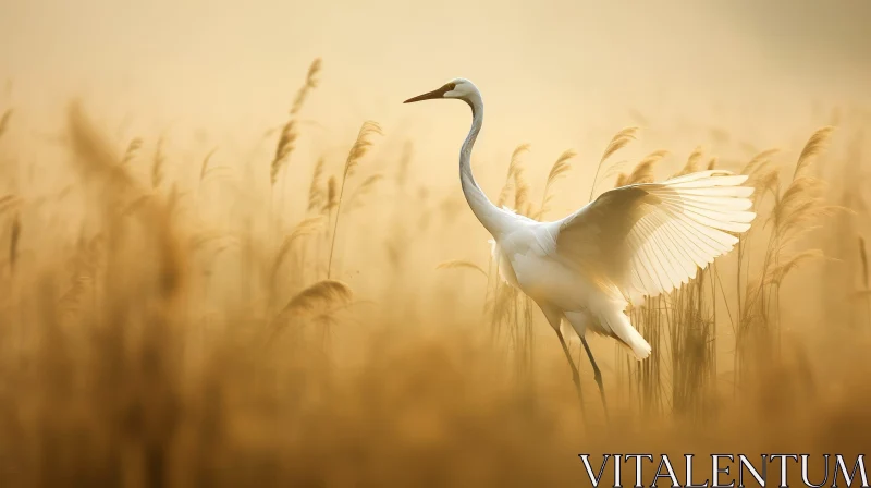 Majestic White Bird in Field AI Image