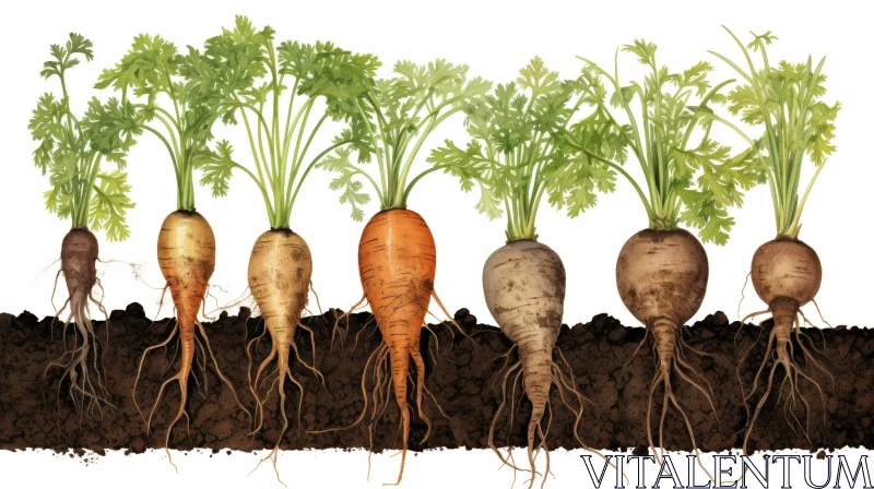Row of Root Vegetables in Natural Setting AI Image