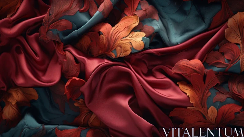 AI ART Sumptuous Red and Blue Floral Fabric - Elegance and Beauty