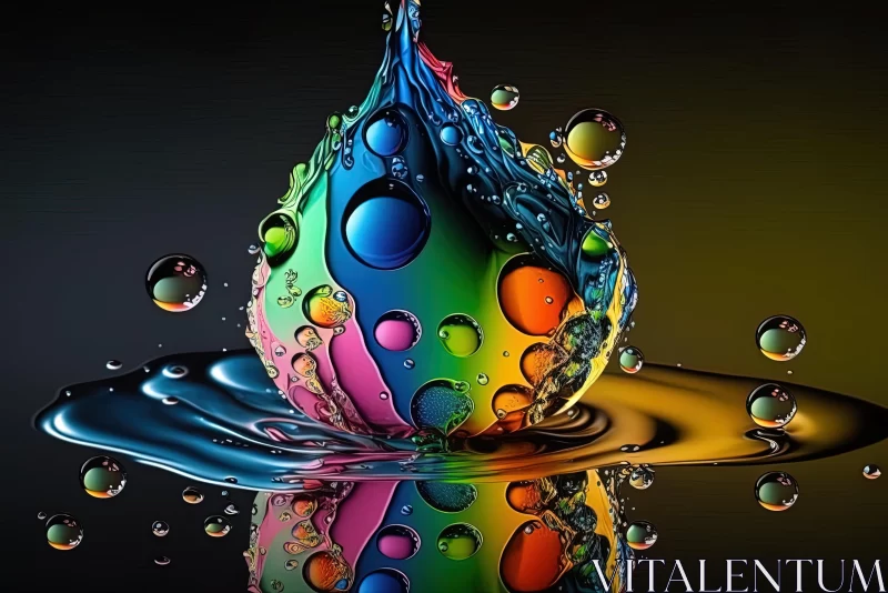 Captivating Water Drop in Wavy Rainbow Colors | Abstract Art AI Image