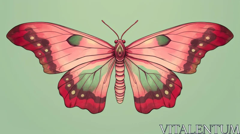 Detailed Butterfly Illustration - Pink and Green Wings AI Image