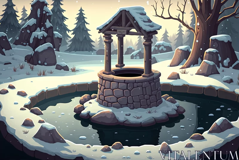 Enchanting Snowy Winter Landscape | 2D Game Art | Detailed Architecture AI Image