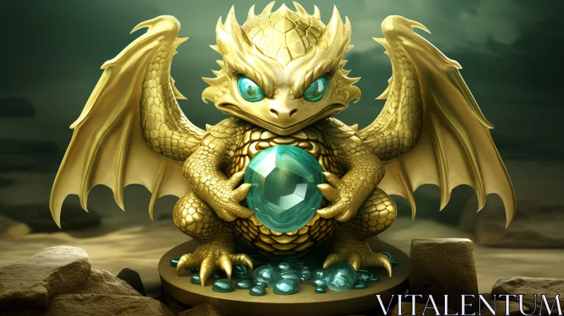 Golden Dragon on Pile of Gold Coins - 3D Fantasy Art AI Image