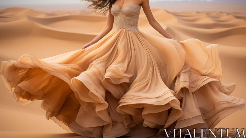 Golden Dress Woman in Desert - Stunning Image AI Image