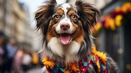 Happy Australian Shepherd Dog with Tricolor Fur