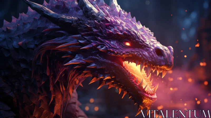 Purple Dragon Breathing Fire in Dark Forest AI Image