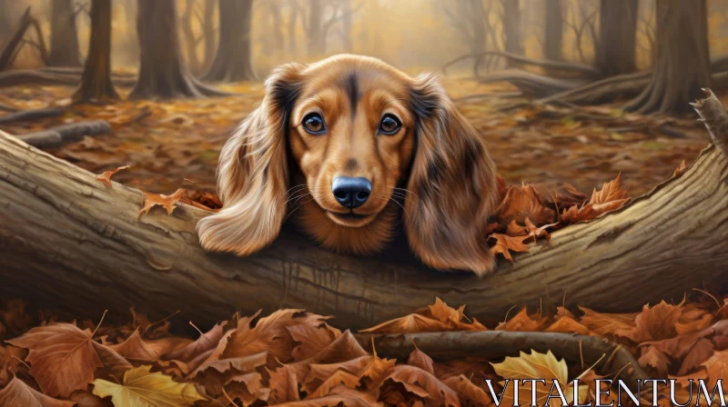 Realistic Dachshund Dog in Forest Painting AI Image
