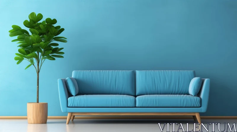 Serene Blue Living Room 3D Rendering AI Image