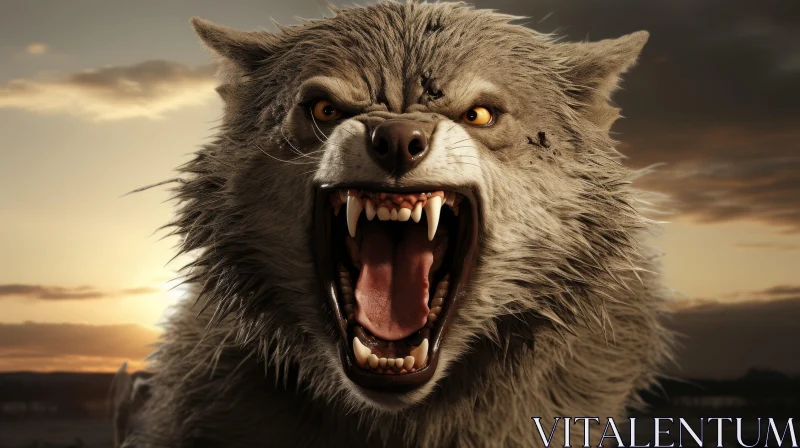 Snarling Wolf Digital Painting AI Image