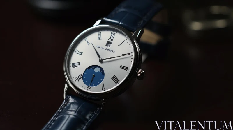 Stylish Wristwatch Close-Up | Silver Case & Roman Numerals AI Image
