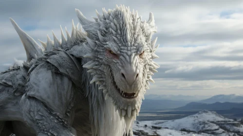 White Dragon Digital Painting on Mountaintop