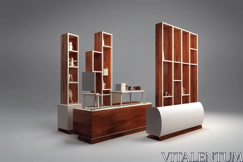 Wooden Counter with Shelves - Timeless and Elegant Sculptural Installation AI Image