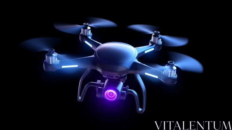 Black Drone 3D Rendering with Blue and Purple Lights AI Image