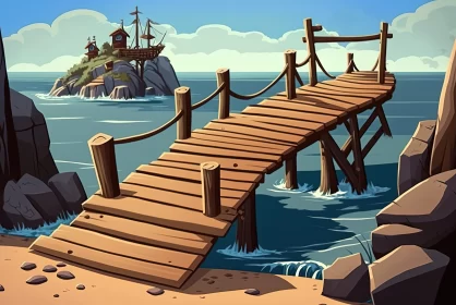Cartoon Bridge Next to the Sea | Weathered Materials | Adventure Themed