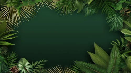 Dark Green Tropical Leaves Circle Frame Background
