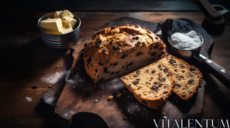 Delicious Freshly Baked Soda Bread on Wooden Board AI Image